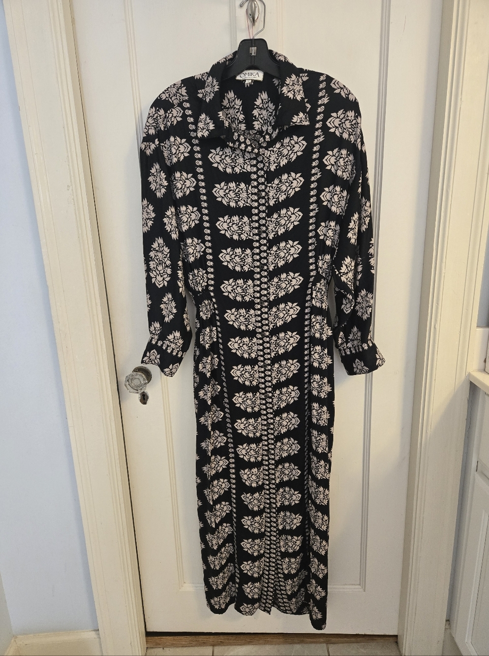 Omika Black and Beige Floral Button-Front Maxi Dress
